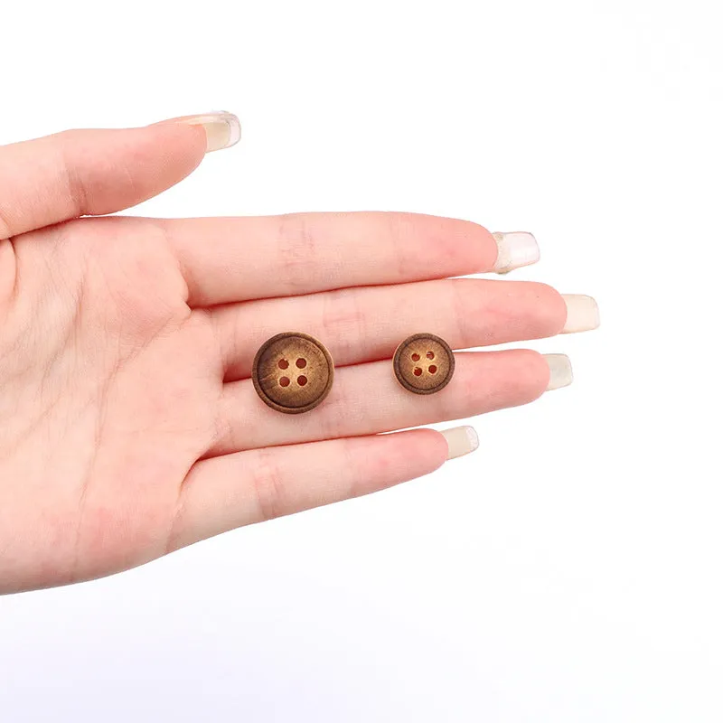 10/11.5/15mm Distressed Round Poplar Wood Buttons for Vintage Shirts Sweaters 40pcs