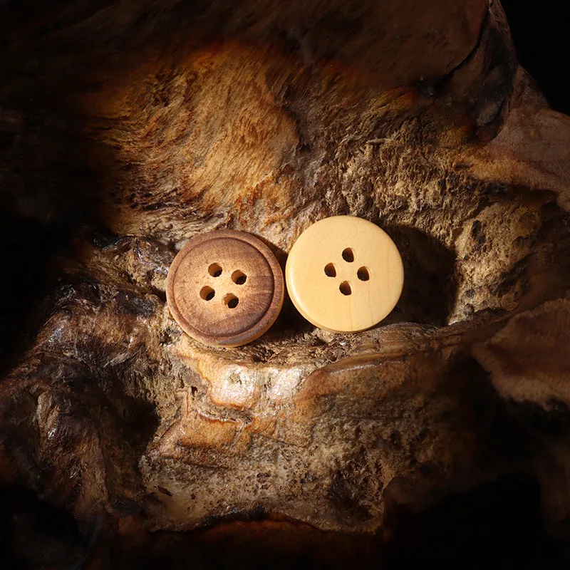 10/11.5/15mm Distressed Round Poplar Wood Buttons for Vintage Shirts Sweaters 40pcs
