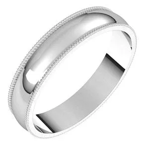 10K White 4 mm Milgrain Half Round Light Band Size 9