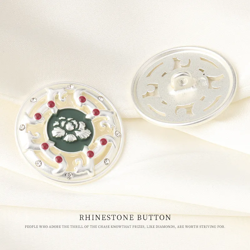 17/23mm Round Vintage Chinese Style Metal Rhinestone Buttons 6pcs