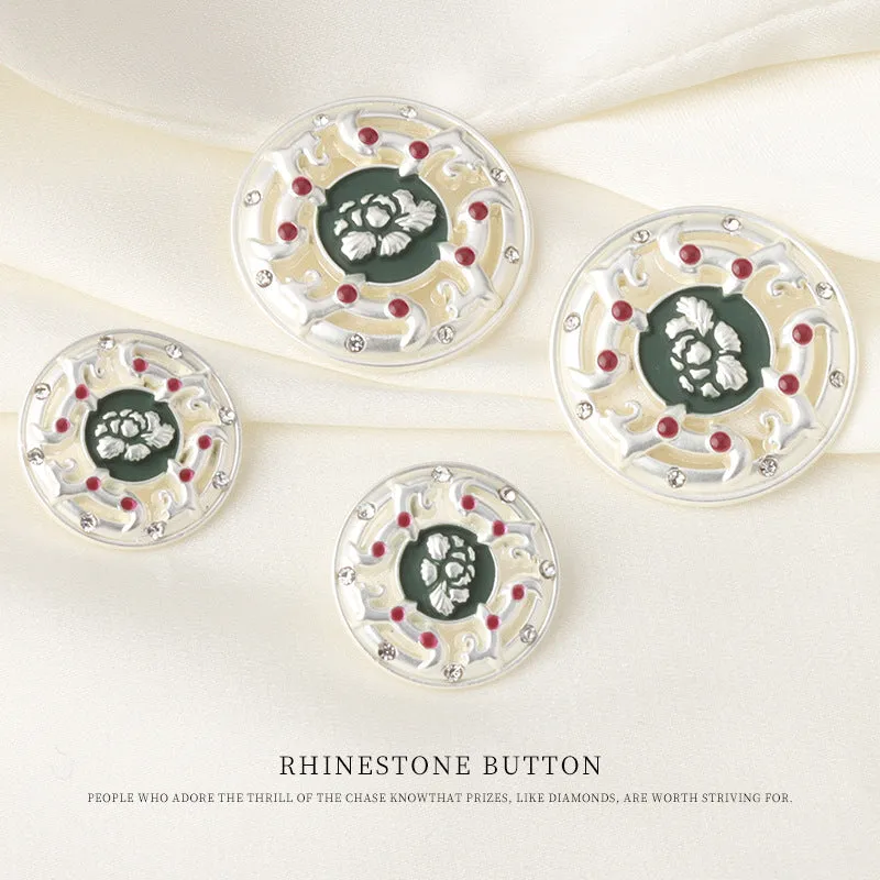 17/23mm Round Vintage Chinese Style Metal Rhinestone Buttons 6pcs