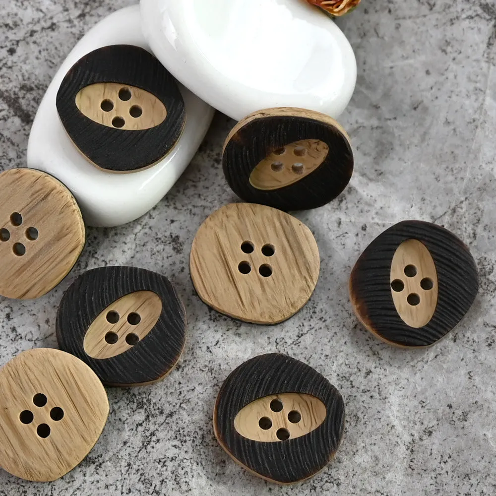 18-28mm Imitation Wood Grain Vintage Resin Buttons for Woolen Sweaters 20pcs