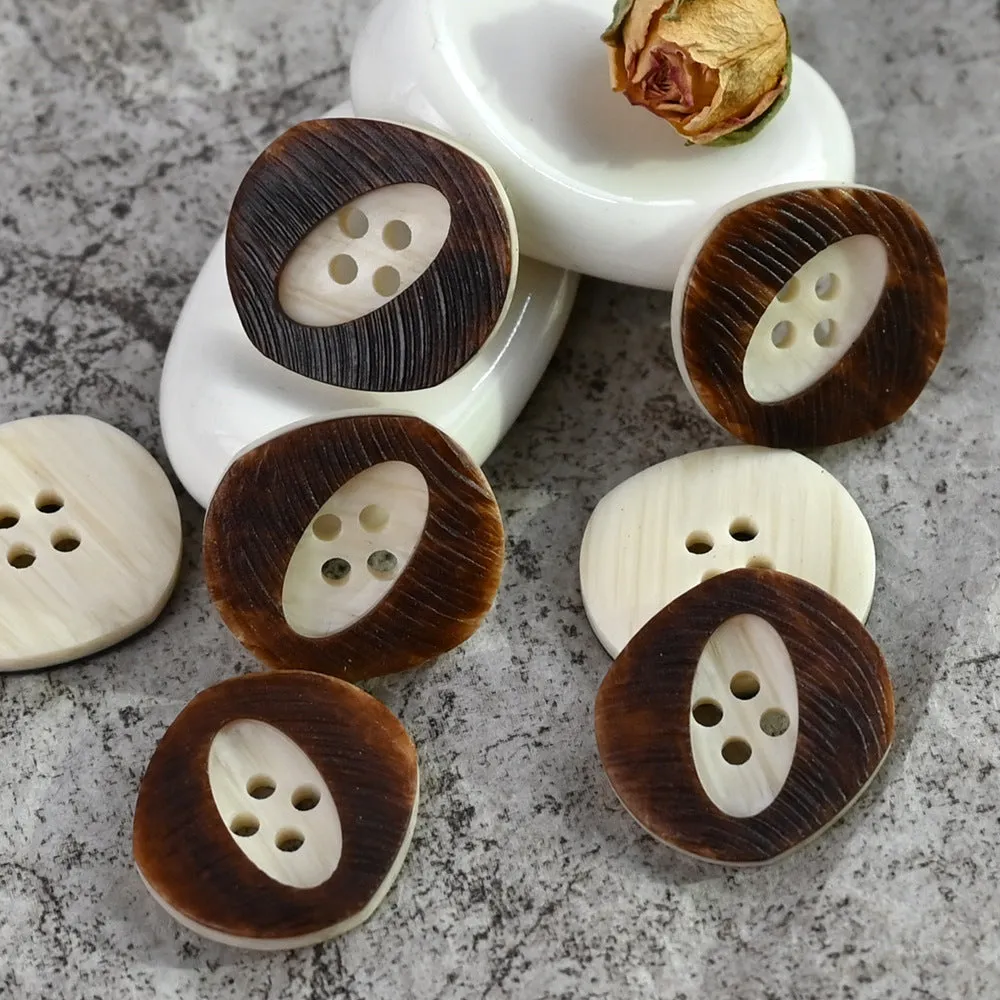 18-28mm Imitation Wood Grain Vintage Resin Buttons for Woolen Sweaters 20pcs
