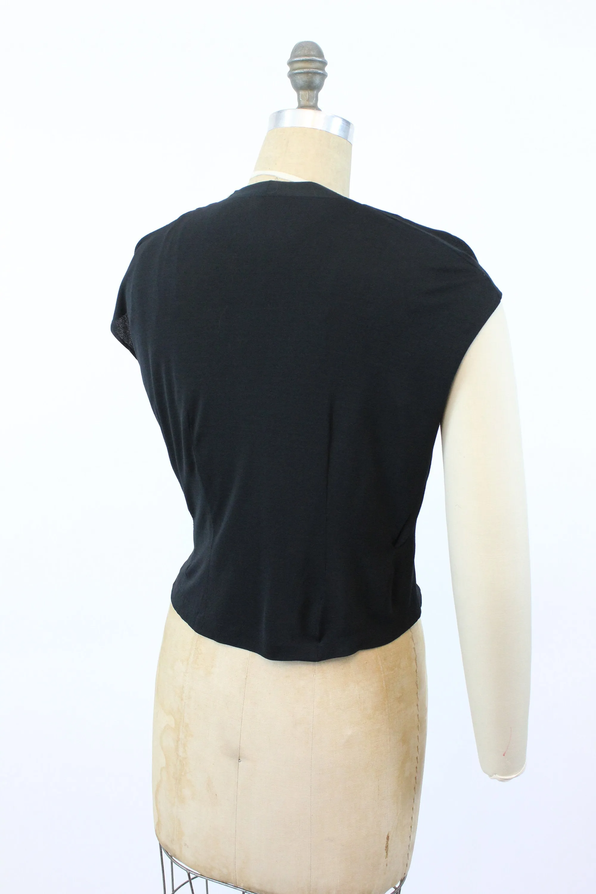 1950s sequin gathered blouse rayon jersey blouse large | new fall