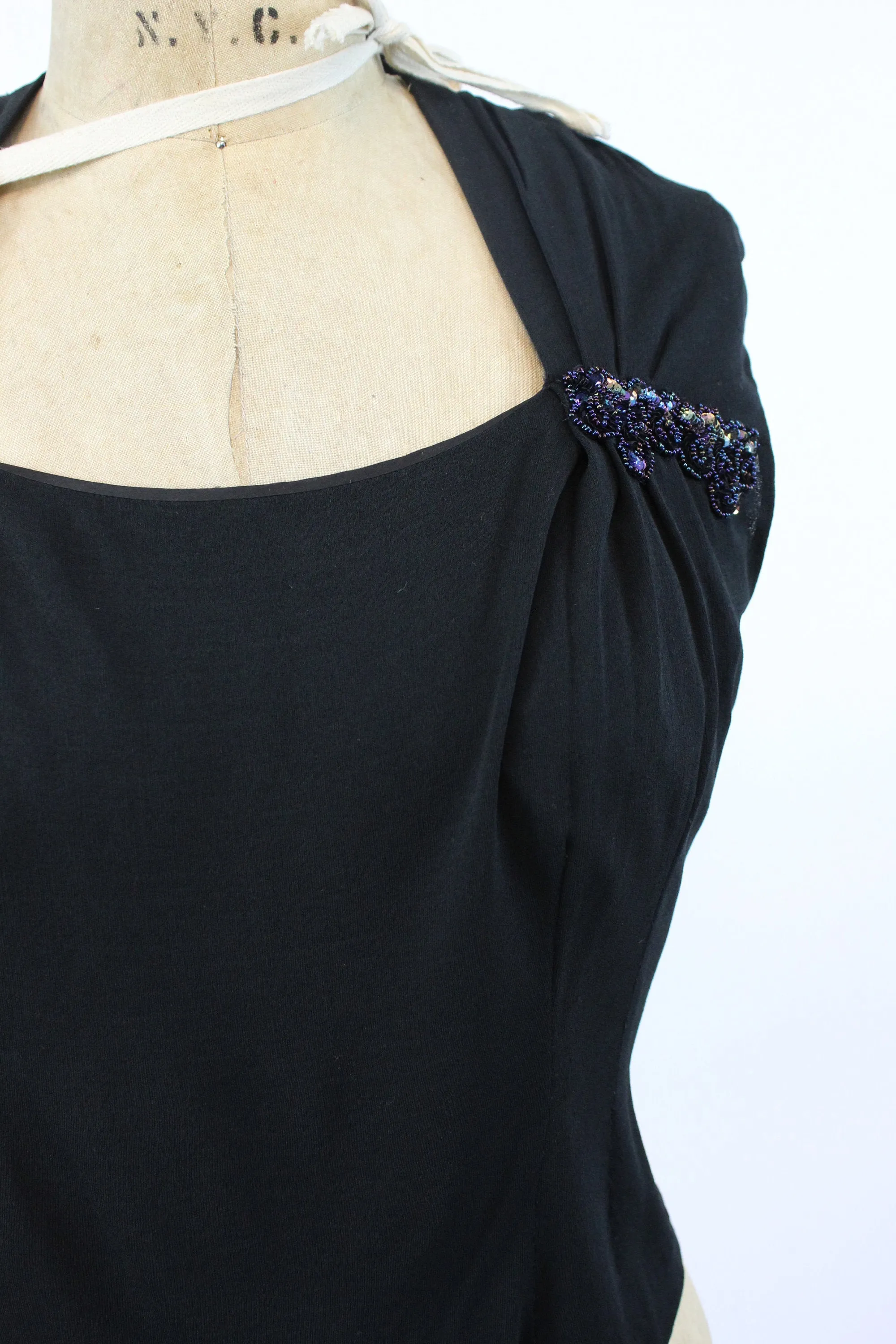 1950s sequin gathered blouse rayon jersey blouse large | new fall