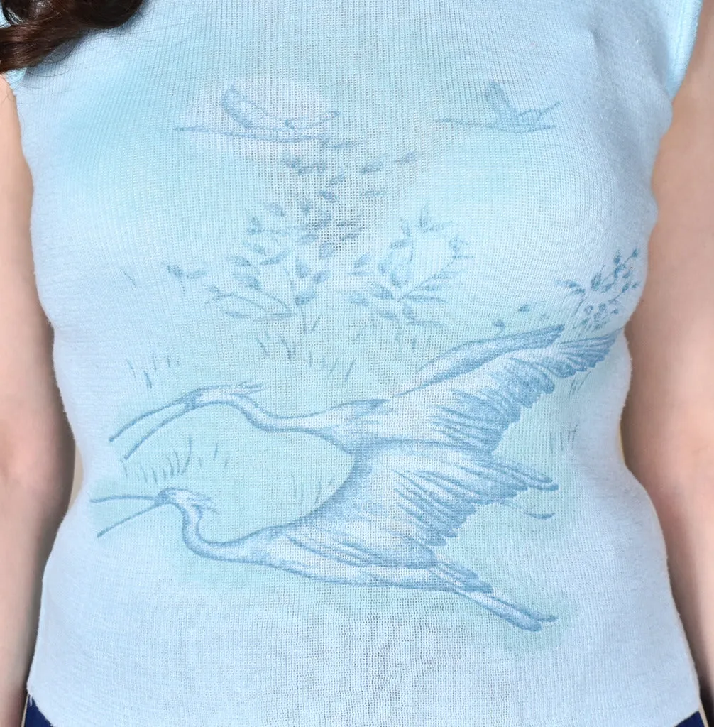 1970s Pelican Birds Blue Vest