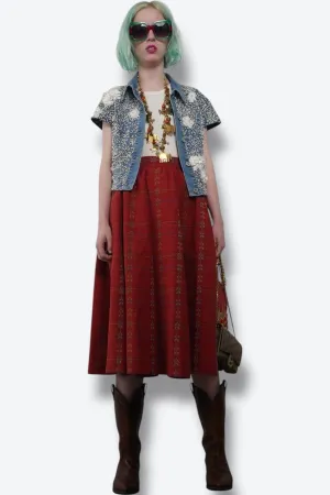 1980s Pearl Denim Embroidered Bolero Jacket