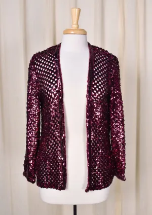 1980s Vintage Raspberry Sequin Cardigan