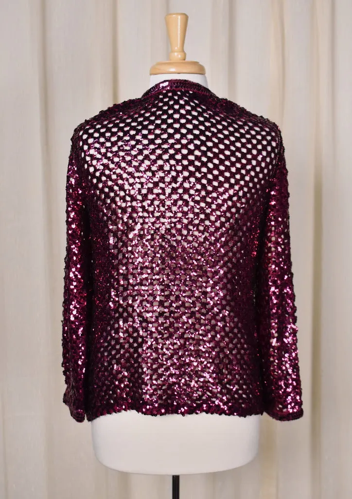 1980s Vintage Raspberry Sequin Cardigan