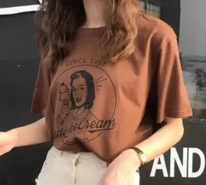 2023 Summer New Fashion Vintage Character Printed Casual Loose Short Sleeve Female T-shirts