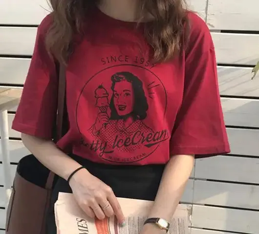 2023 Summer New Fashion Vintage Character Printed Casual Loose Short Sleeve Female T-shirts