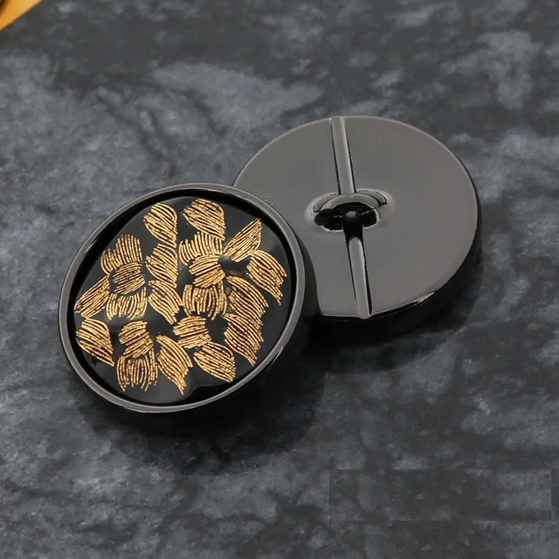 20mm Black Gold Metal Resin Round Buttons for Coats Sweaters 20 Pack