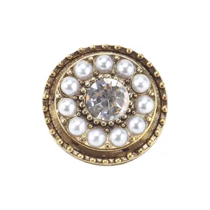 20mm Round Vintage Antique Gold Pearl Rhinestone Metal Shank Button 6pcs