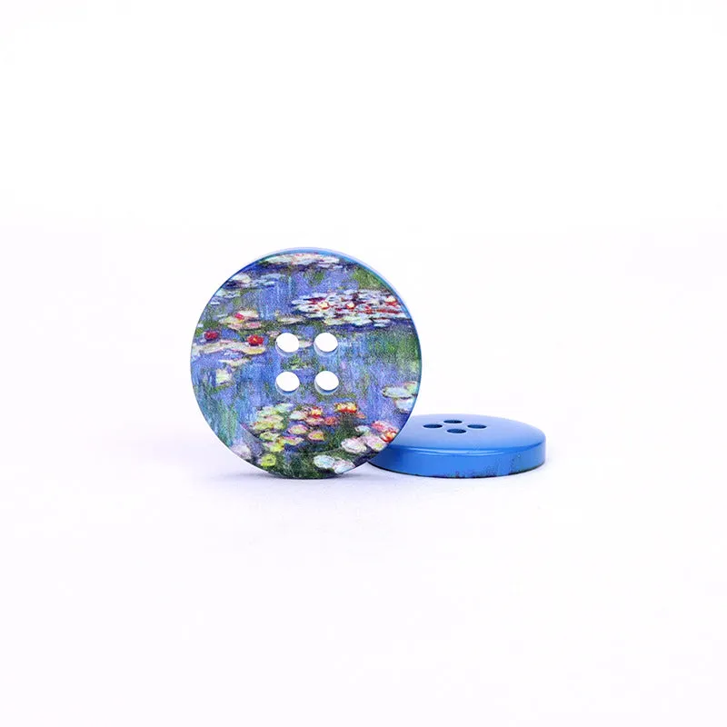 23/25/30mm Round Four Hole Resin Buttons with Oil Painting Prints 20pcs