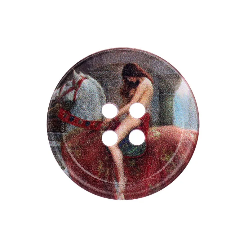 23/25/30mm Round Four Hole Resin Buttons with Oil Painting Prints 20pcs