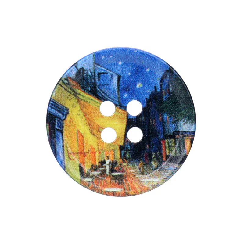 23/25/30mm Round Four Hole Resin Buttons with Oil Painting Prints 20pcs
