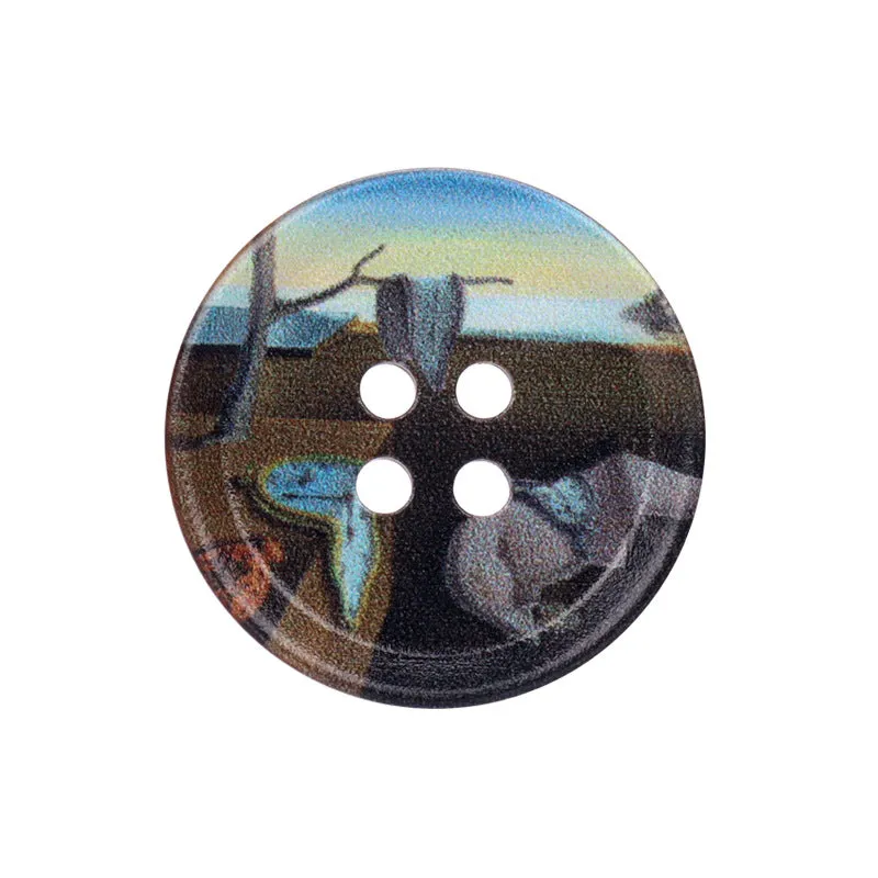 23/25/30mm Round Four Hole Resin Buttons with Oil Painting Prints 20pcs