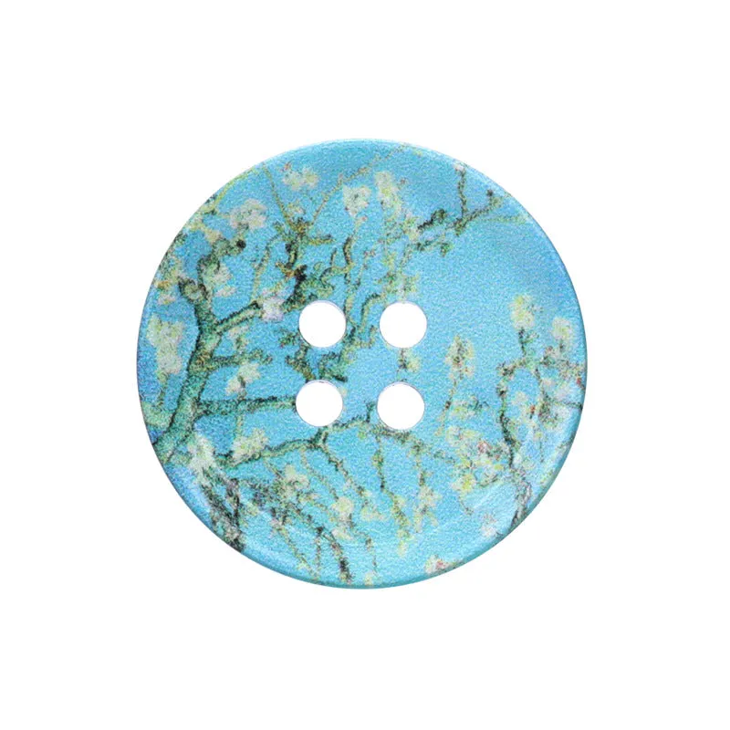 23/25/30mm Round Four Hole Resin Buttons with Oil Painting Prints 20pcs