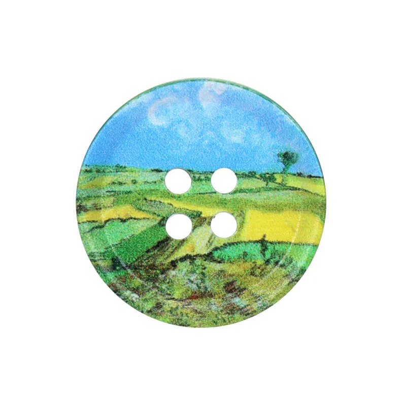 23/25/30mm Round Four Hole Resin Buttons with Oil Painting Prints 20pcs