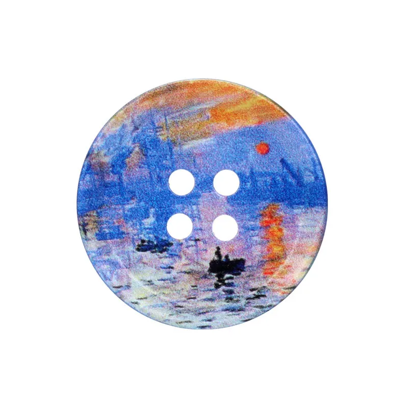 23/25/30mm Round Four Hole Resin Buttons with Oil Painting Prints 20pcs
