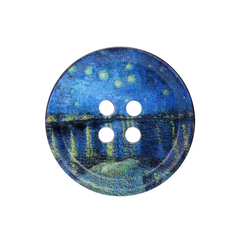 23/25/30mm Round Four Hole Resin Buttons with Oil Painting Prints 20pcs