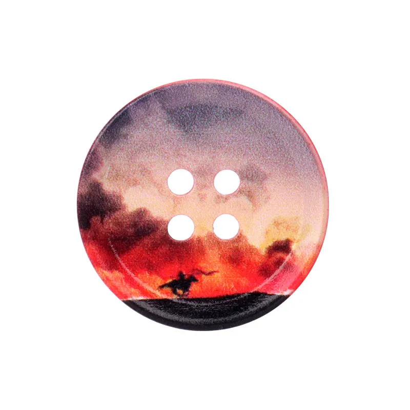 23/25/30mm Round Four Hole Resin Buttons with Oil Painting Prints 20pcs