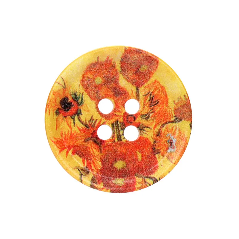 23/25/30mm Round Four Hole Resin Buttons with Oil Painting Prints 20pcs