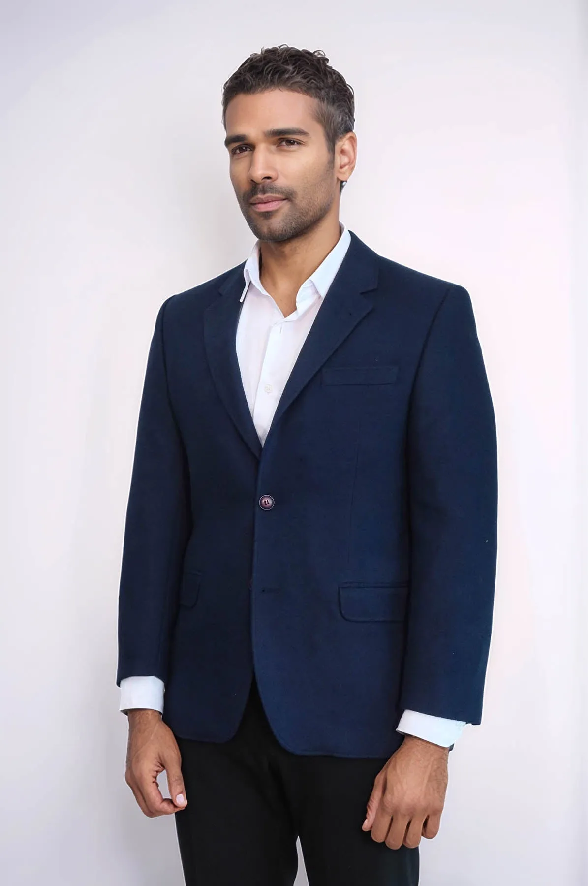 4 Drop Wool Navy Blue Men Blazer - Wessi
