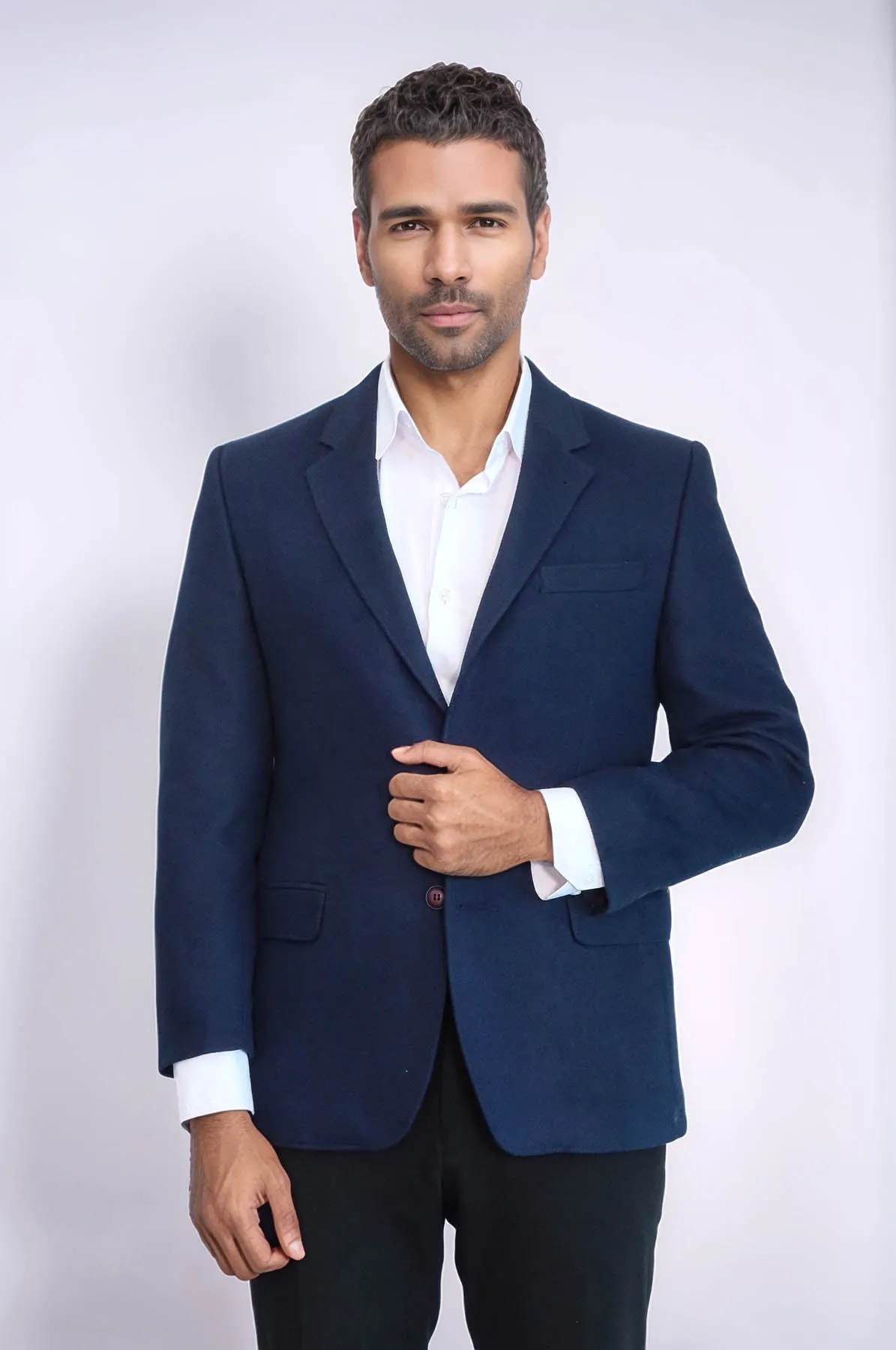 4 Drop Wool Navy Blue Men Blazer - Wessi
