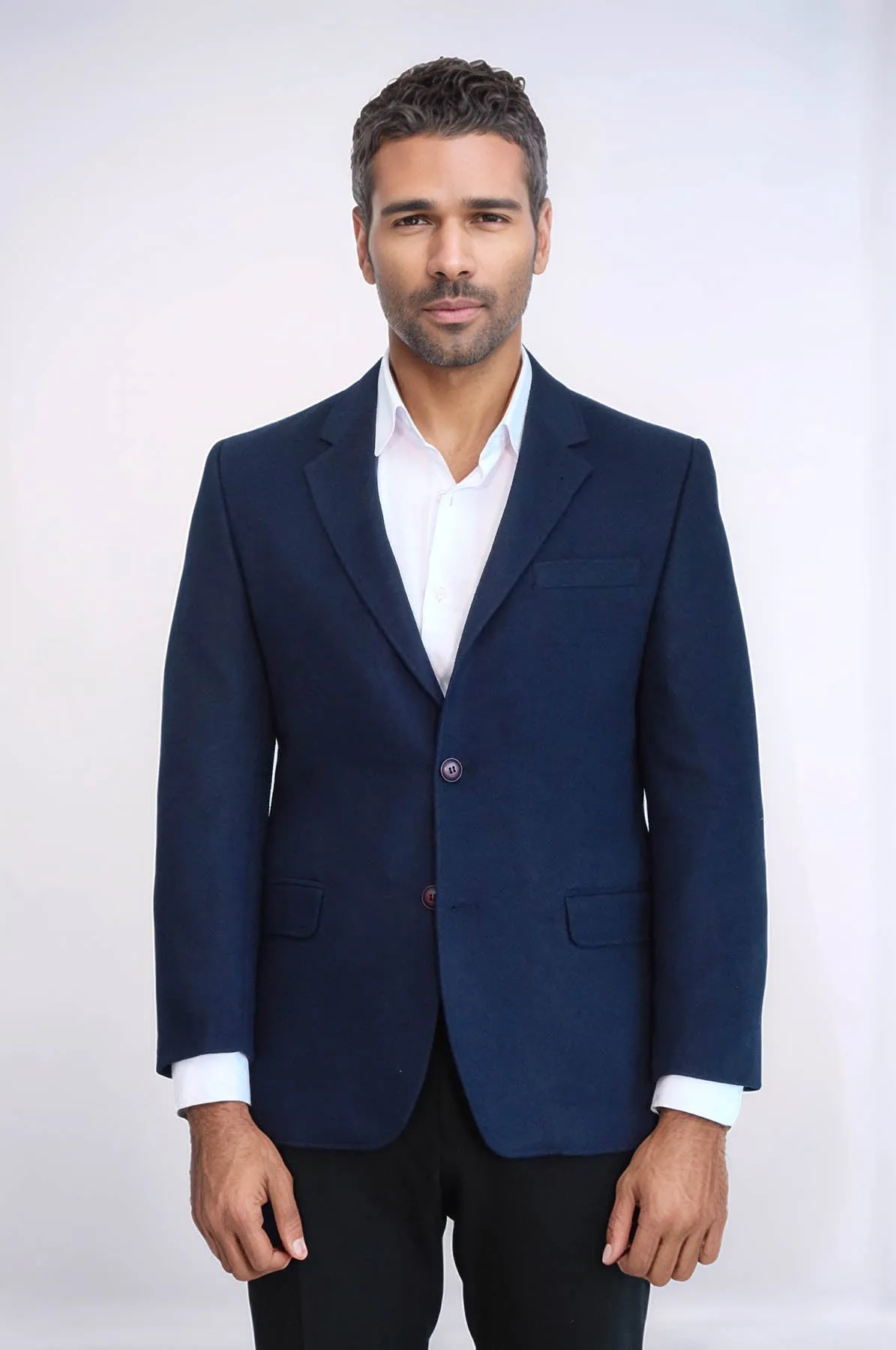 4 Drop Wool Navy Blue Men Blazer - Wessi