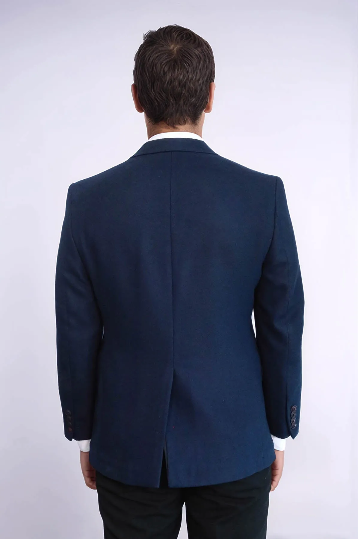 4 Drop Wool Navy Blue Men Blazer - Wessi