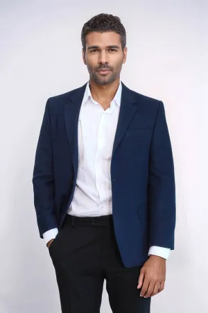 4 Drop Wool Navy Blue Men Blazer - Wessi