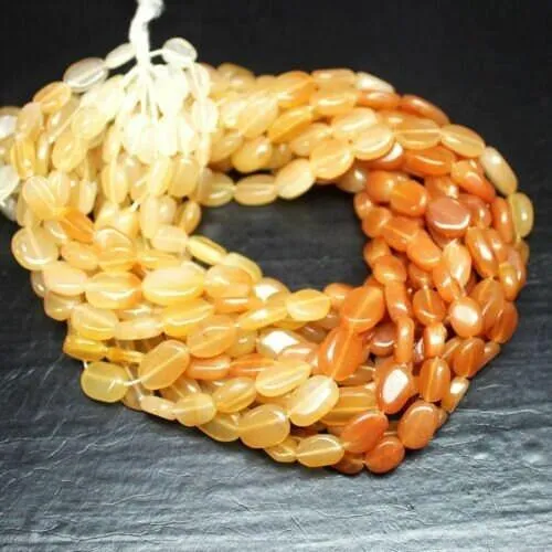 5 Strand Natural Shaded Orange Jade Smooth Oval Loose Gemstone Beads 14" 8mm