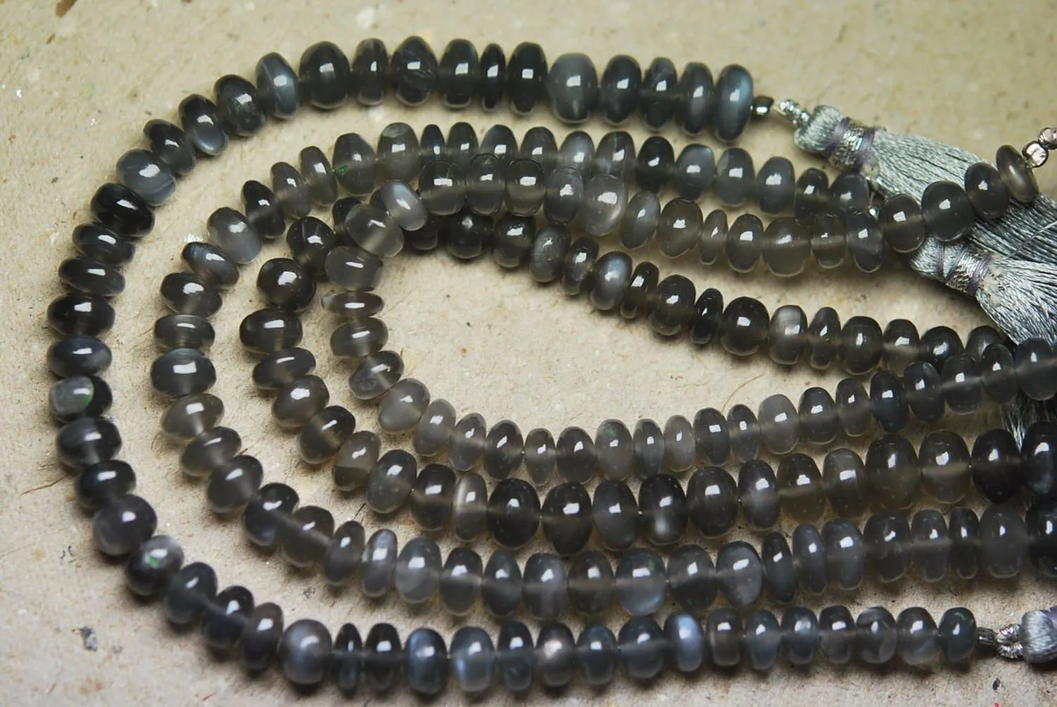 8 Inch Strand, Finest Quality,Grey Moonstone Smooth Rondelles, 7-8mm Size