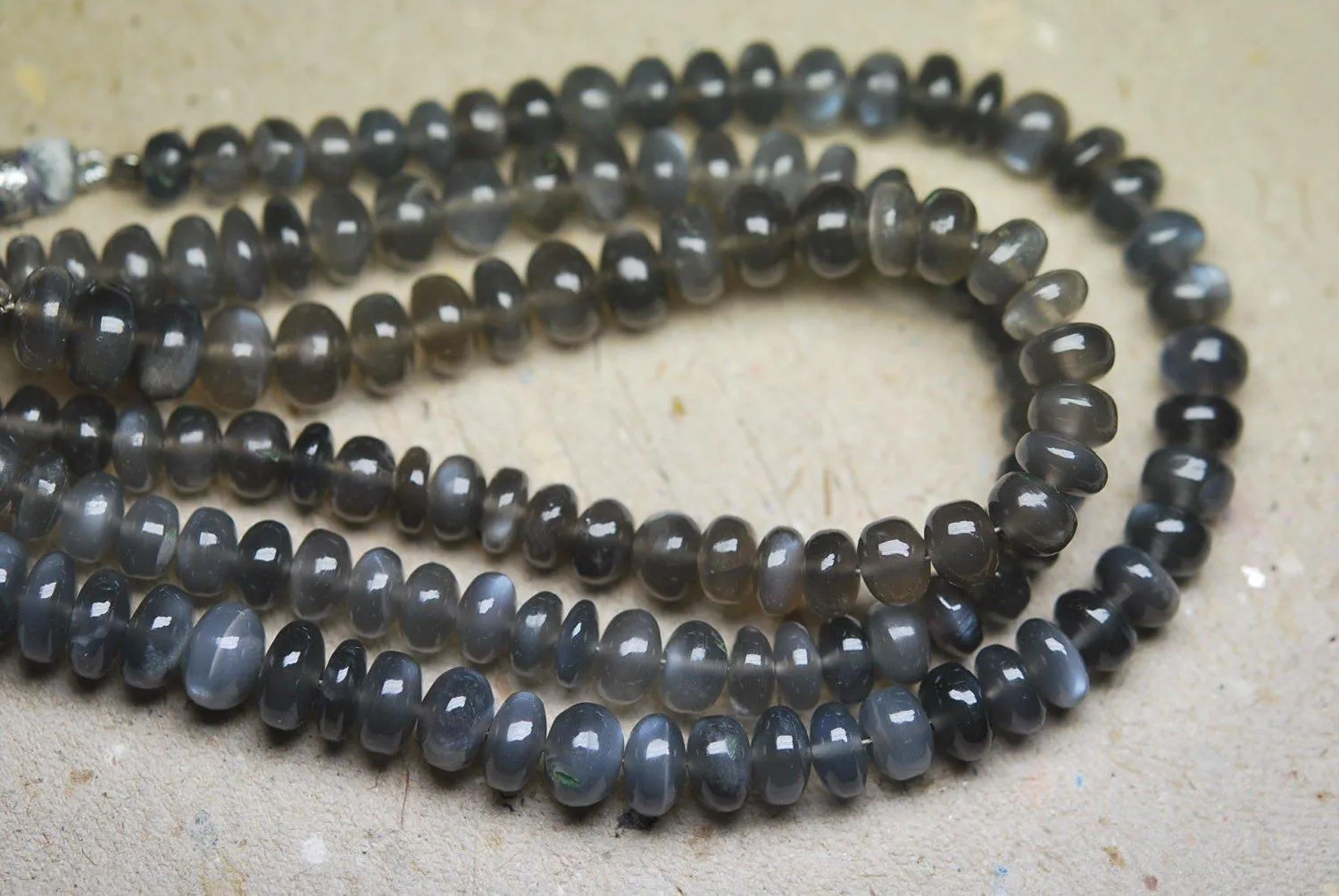 8 Inch Strand, Finest Quality,Grey Moonstone Smooth Rondelles, 7-8mm Size