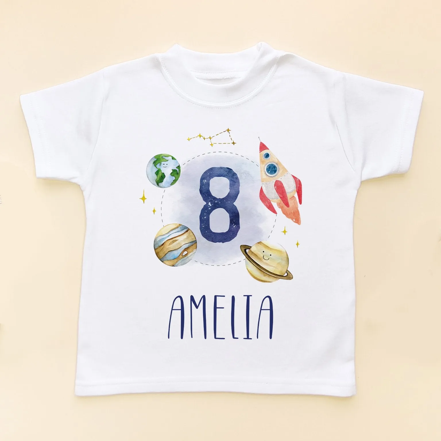 8th Birthday Galaxy Space Personalised T Shirt