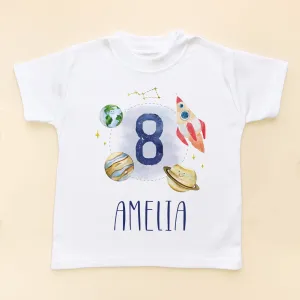 8th Birthday Galaxy Space Personalised T Shirt