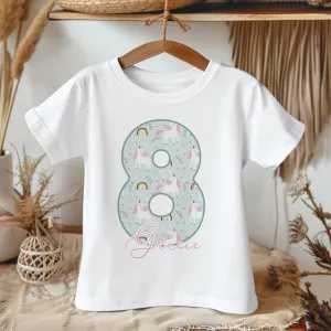 8th Birthday Unicorn Pattern Personalised Kids T Shirt
