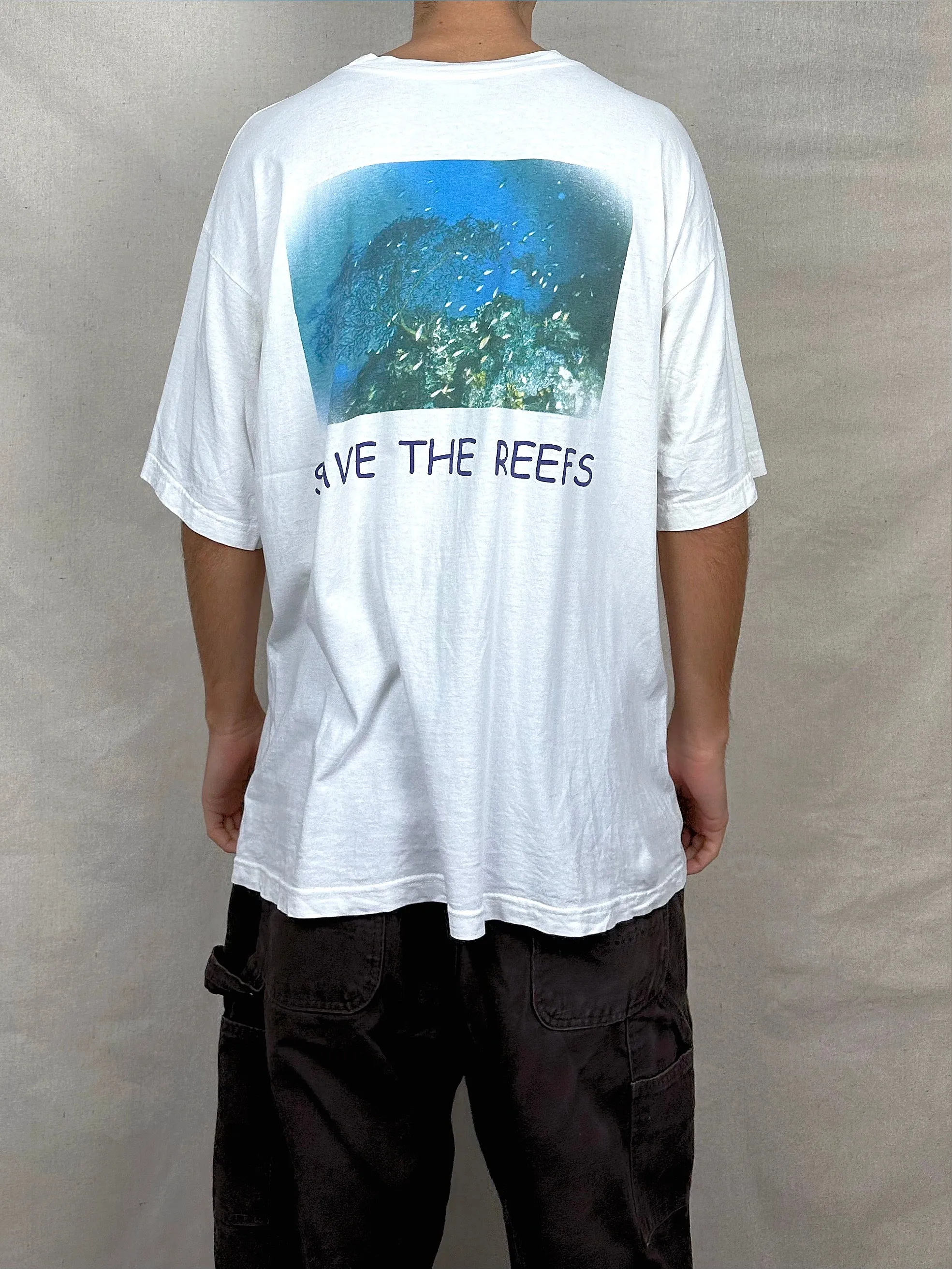 90's Hard Rock Cafe Cozumel 'Save the Reefs' Vintage T-Shirt Size XL-2XL