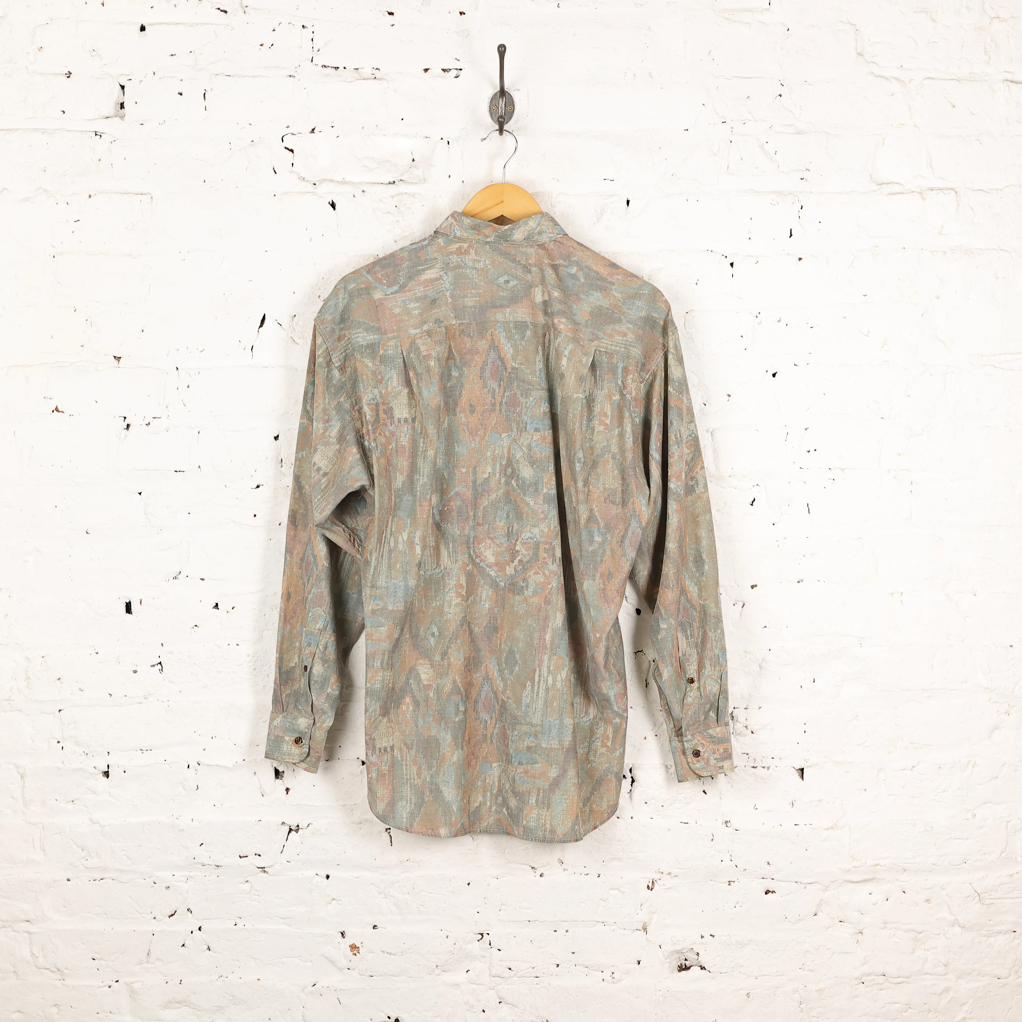 90s Long Sleeve Pattern Shirt - Green - S