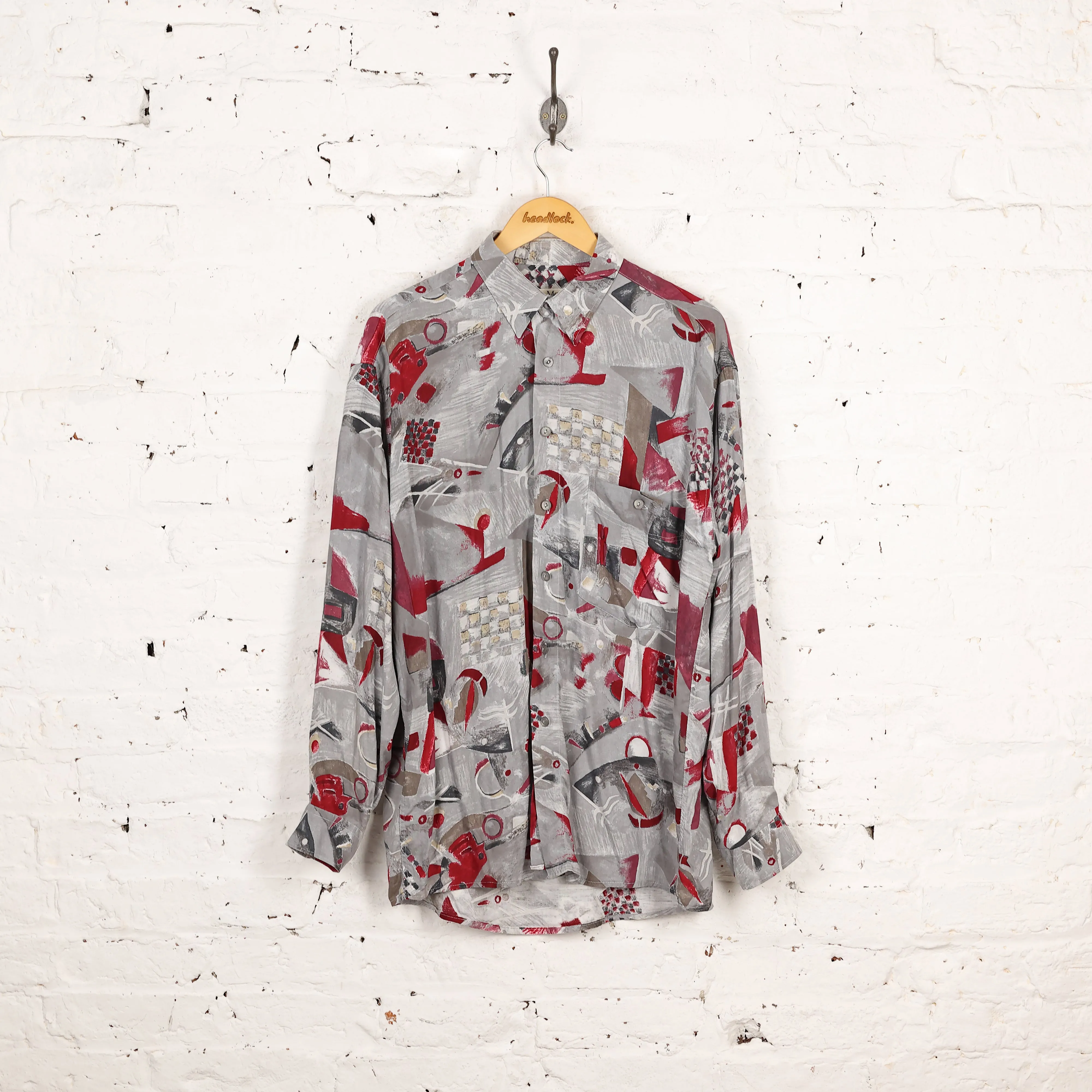 90s Long Sleeve Pattern Shirt - Grey - L
