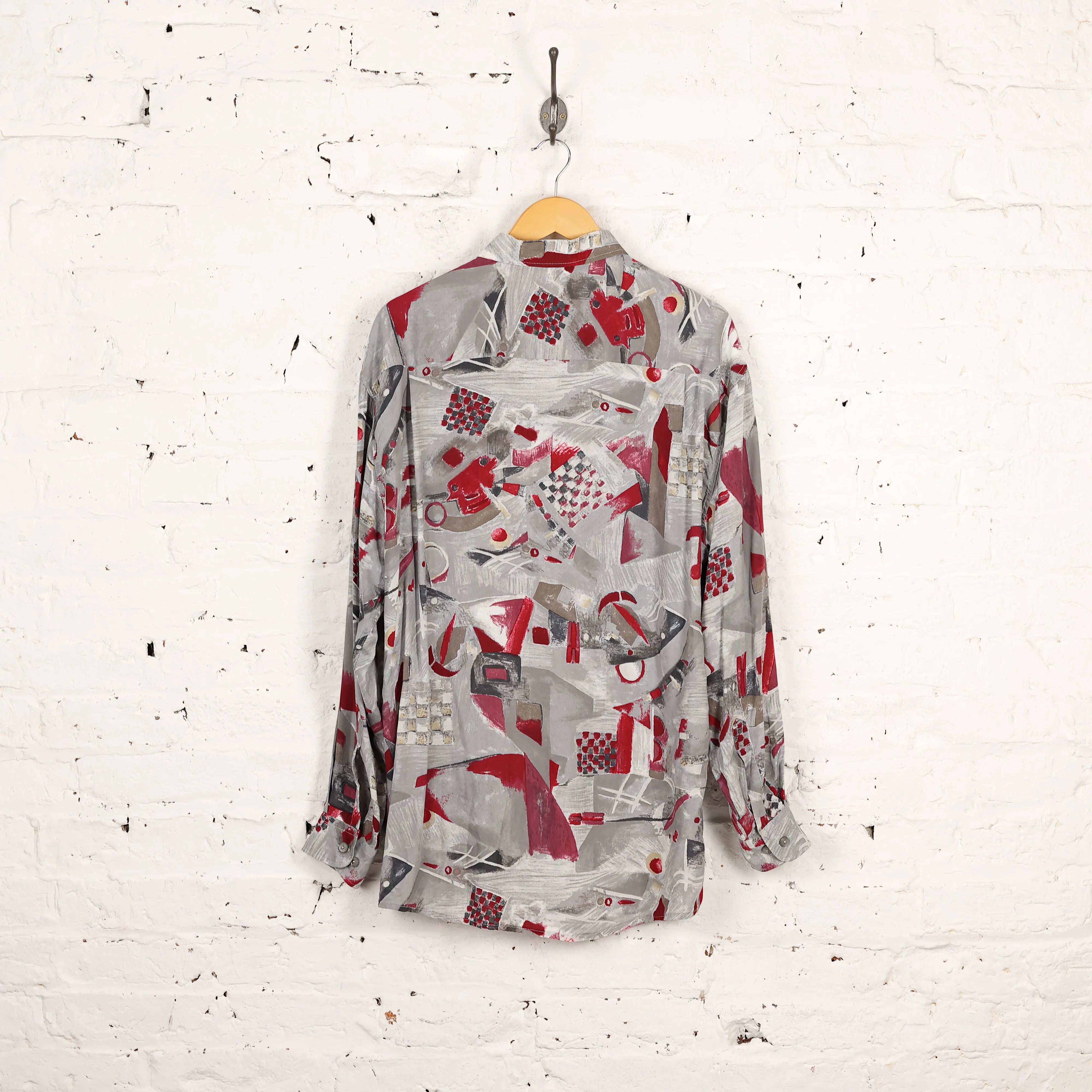 90s Long Sleeve Pattern Shirt - Grey - L