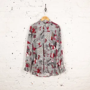 90s Long Sleeve Pattern Shirt - Grey - L