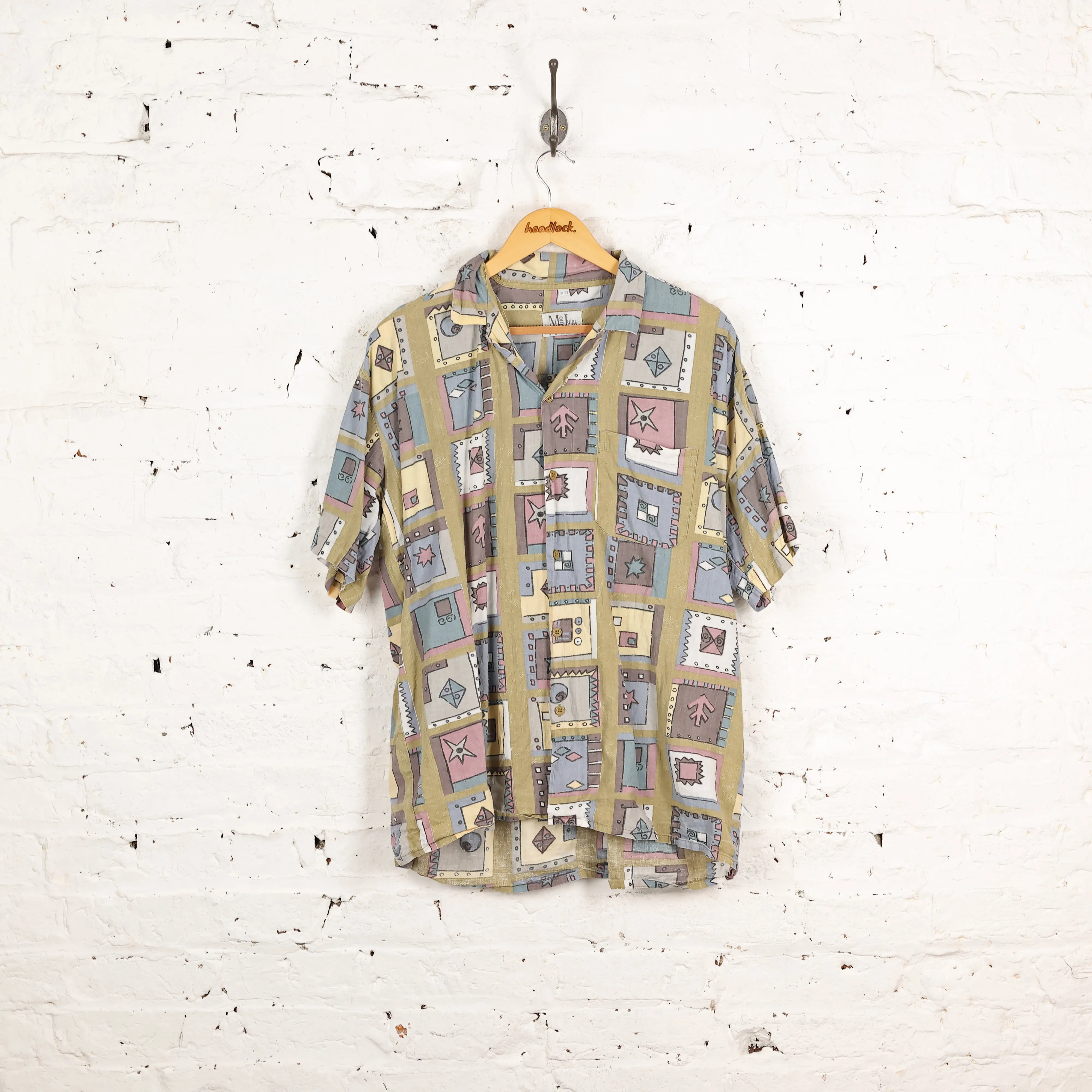 90s Pattern Short Sleeve Shirt - Green - L
