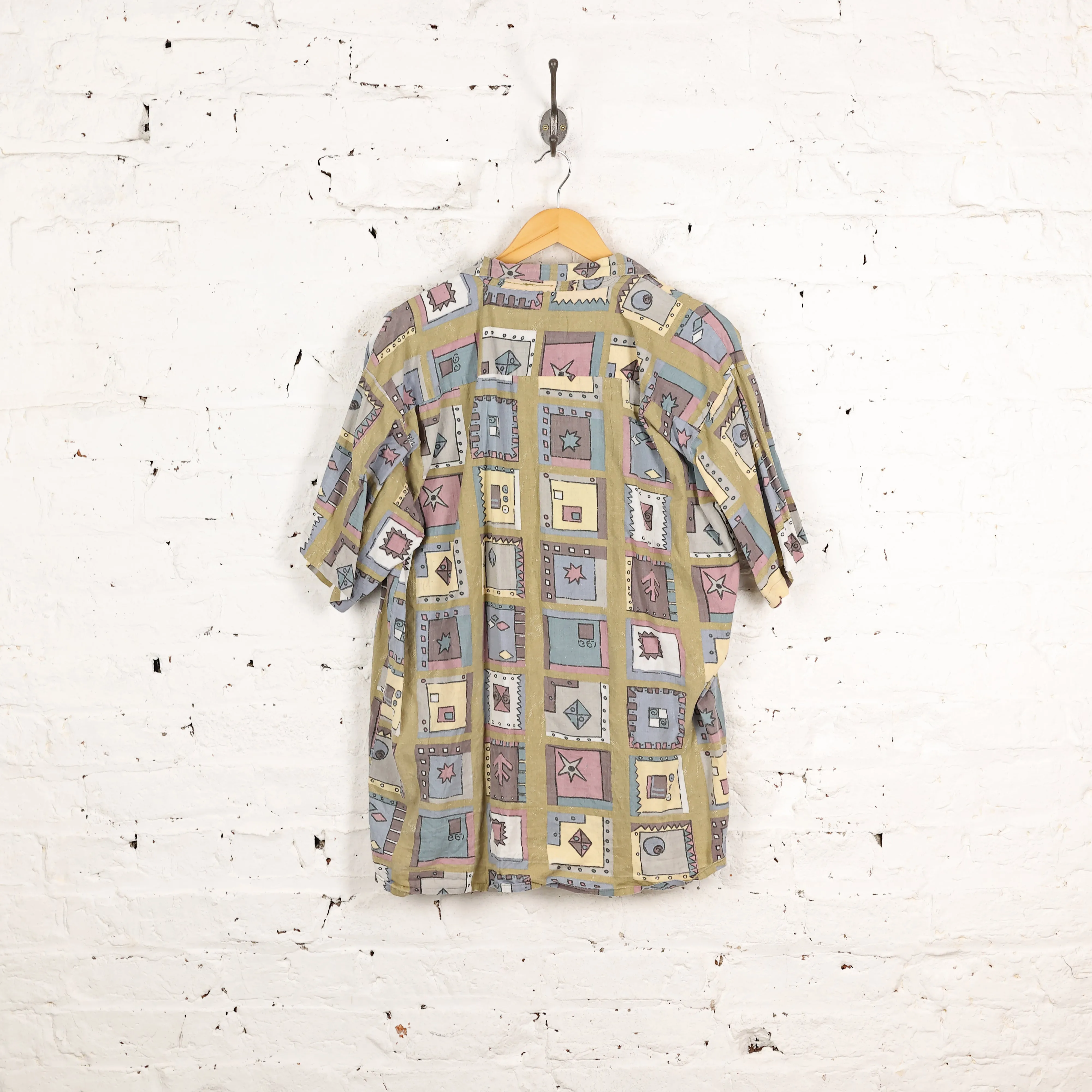 90s Pattern Short Sleeve Shirt - Green - L