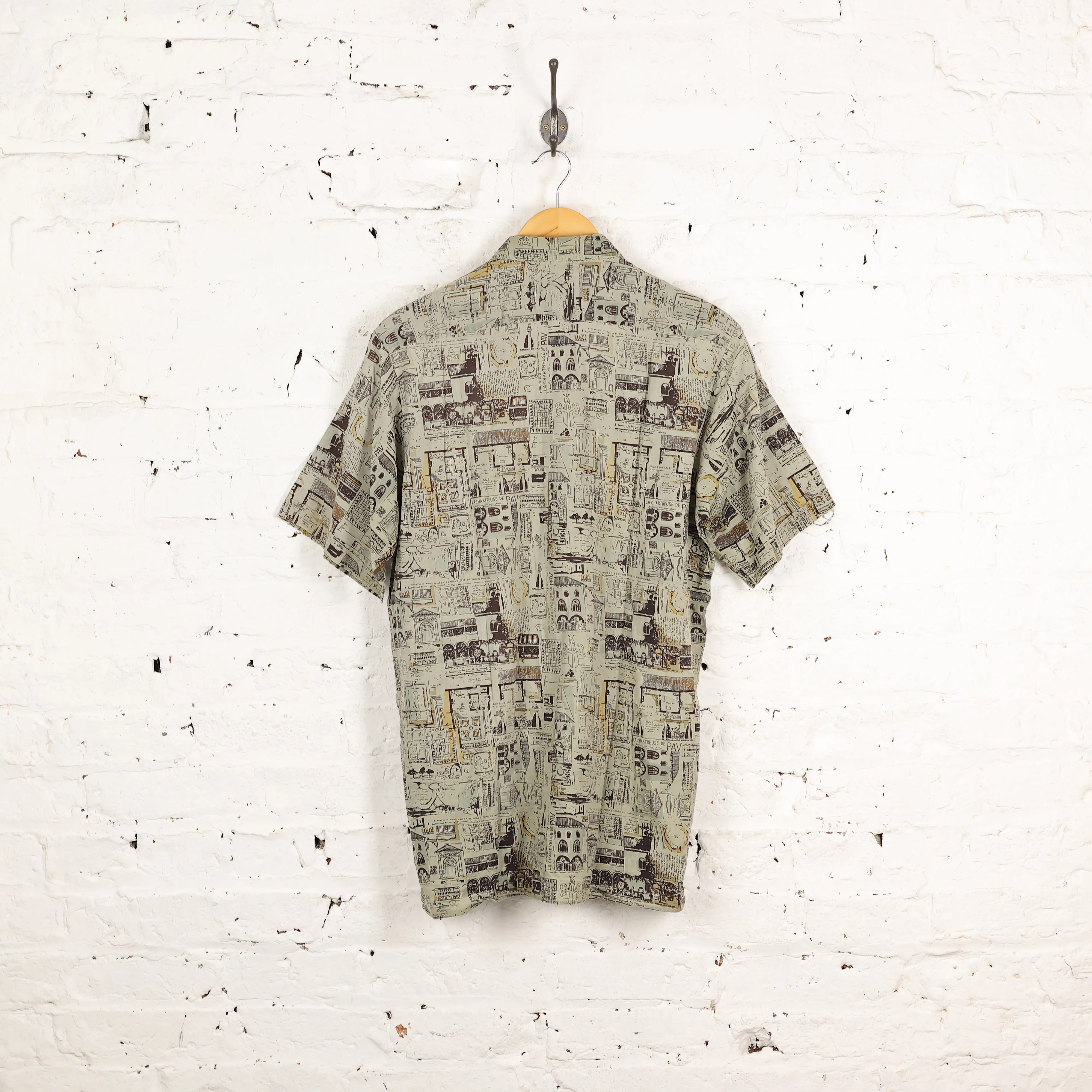 90s Picture Pattern Shirt - Green - M