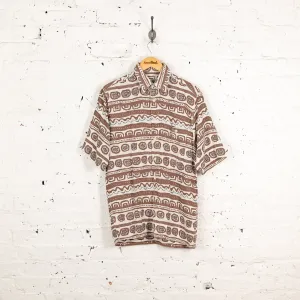 90s Short Sleeve Pattern Shirt - Brown - M