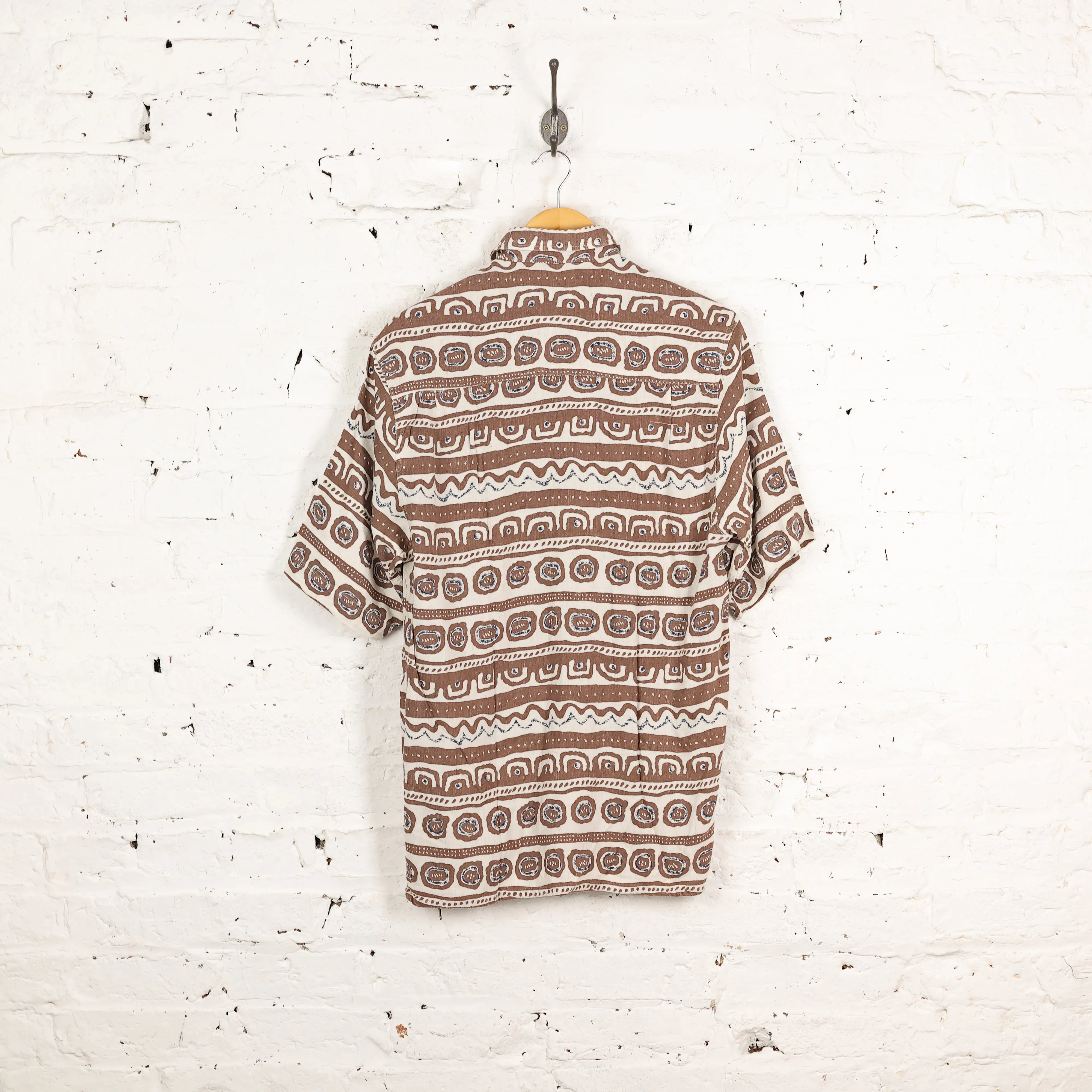 90s Short Sleeve Pattern Shirt - Brown - M