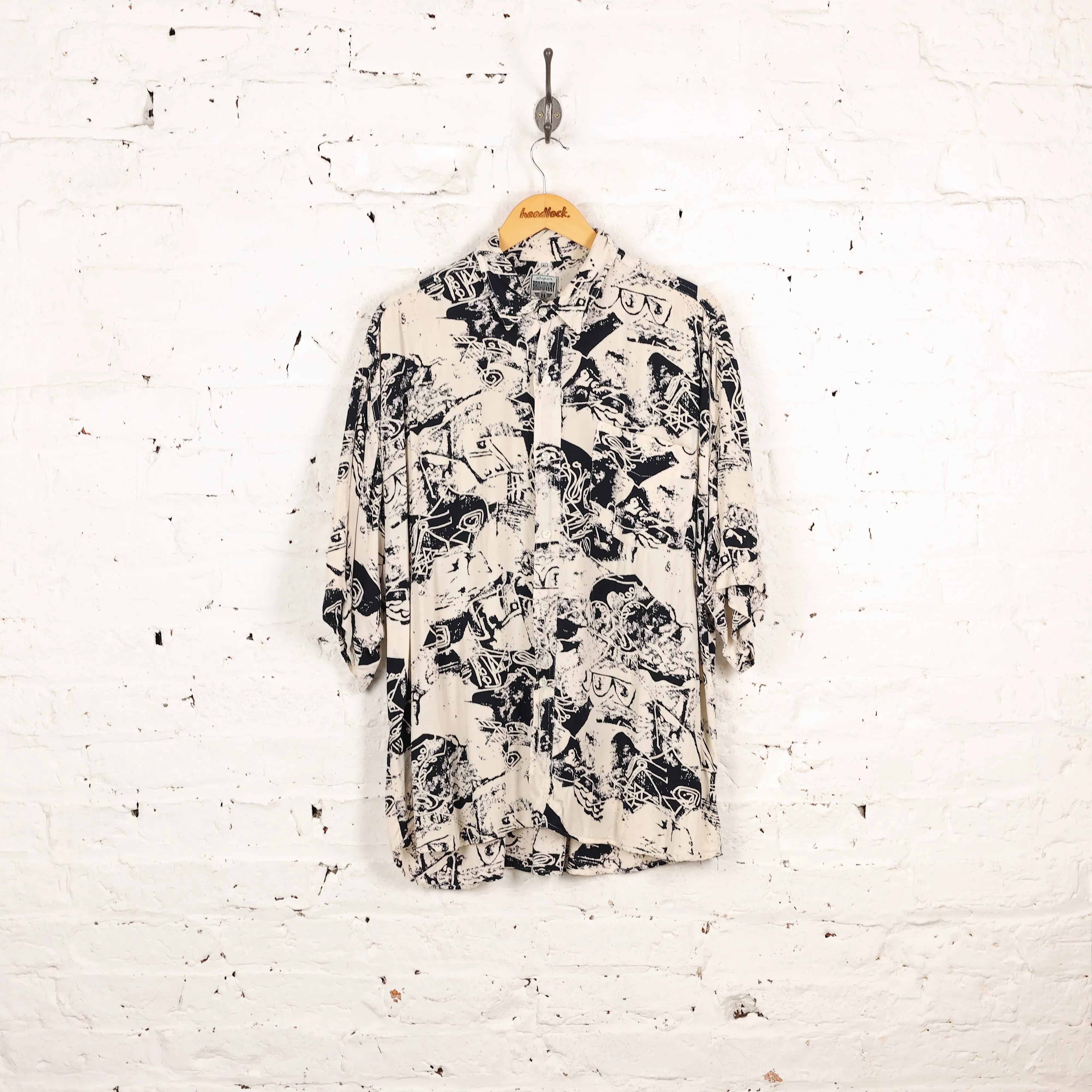 90s Short Sleeve Pattern Shirt - White - XL