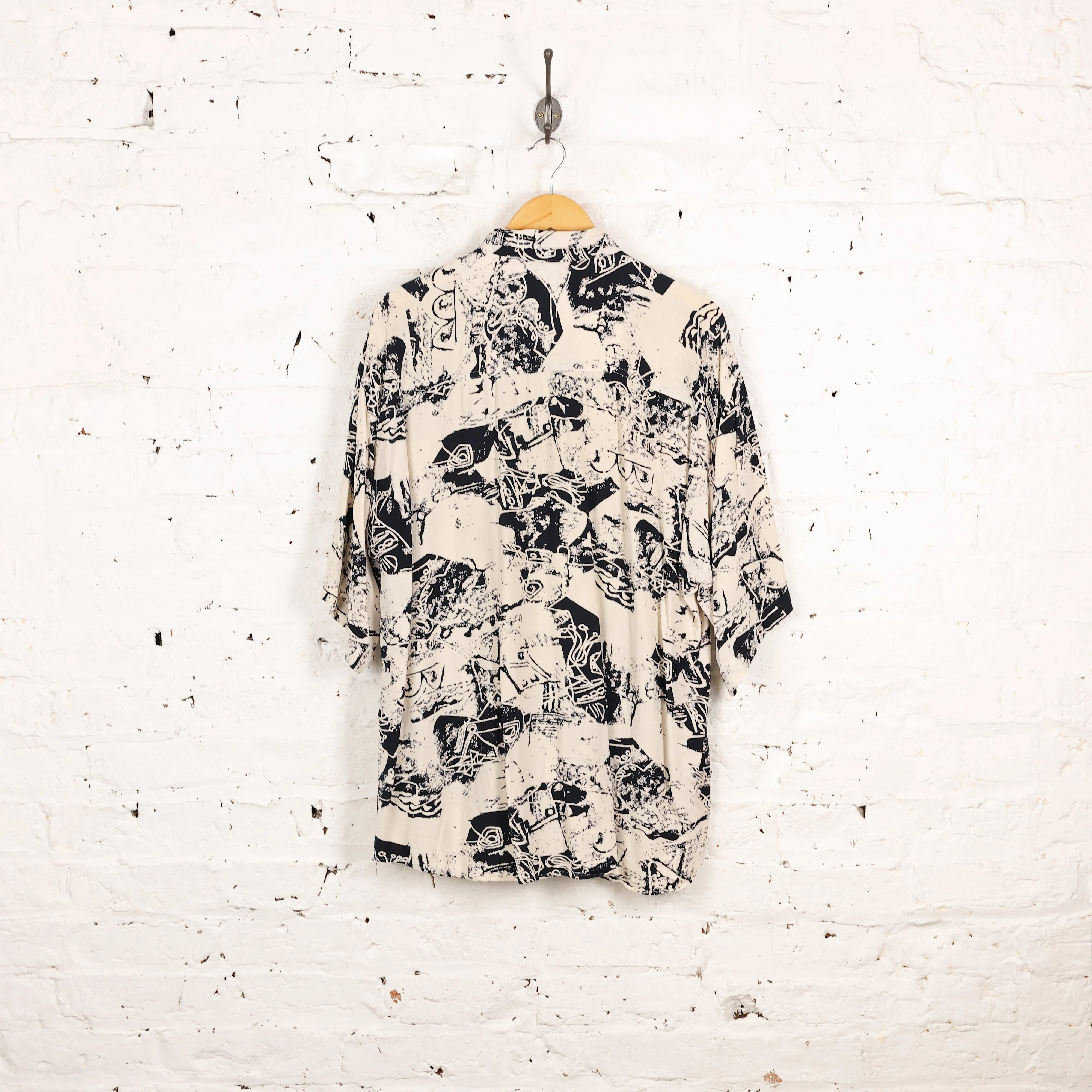 90s Short Sleeve Pattern Shirt - White - XL